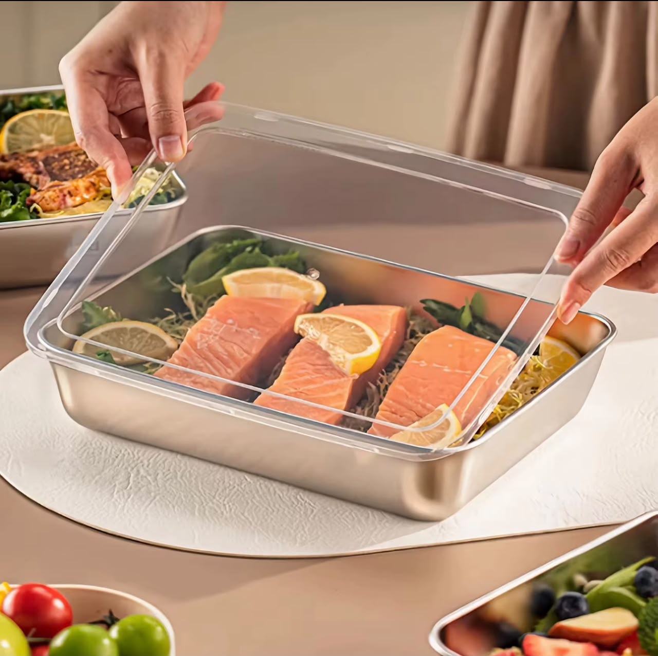 Boite de conservation d'aliments avec couvercle resistant aux variations de température du congélateur et du four pour la préparation et la conservation des aliments, compatibilité avec le lave-vaisselle