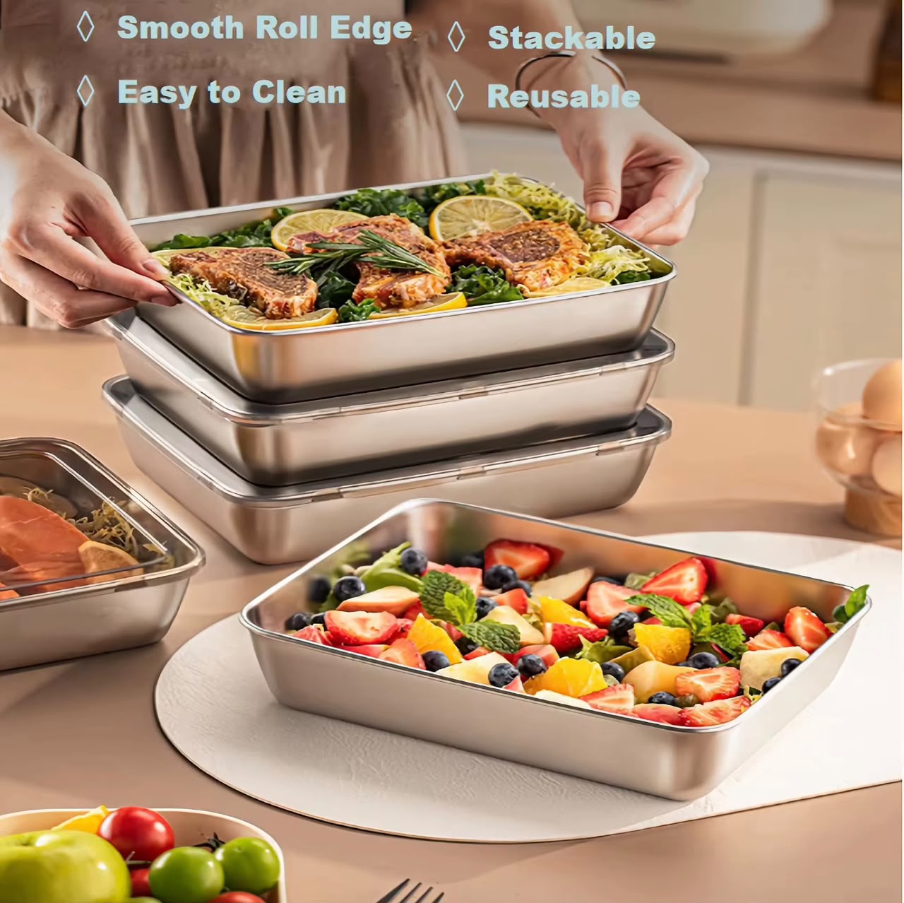 Boite de conservation d'aliments avec couvercle resistant aux variations de température du congélateur et du four pour la préparation et la conservation des aliments, compatibilité avec le lave-vaisselle