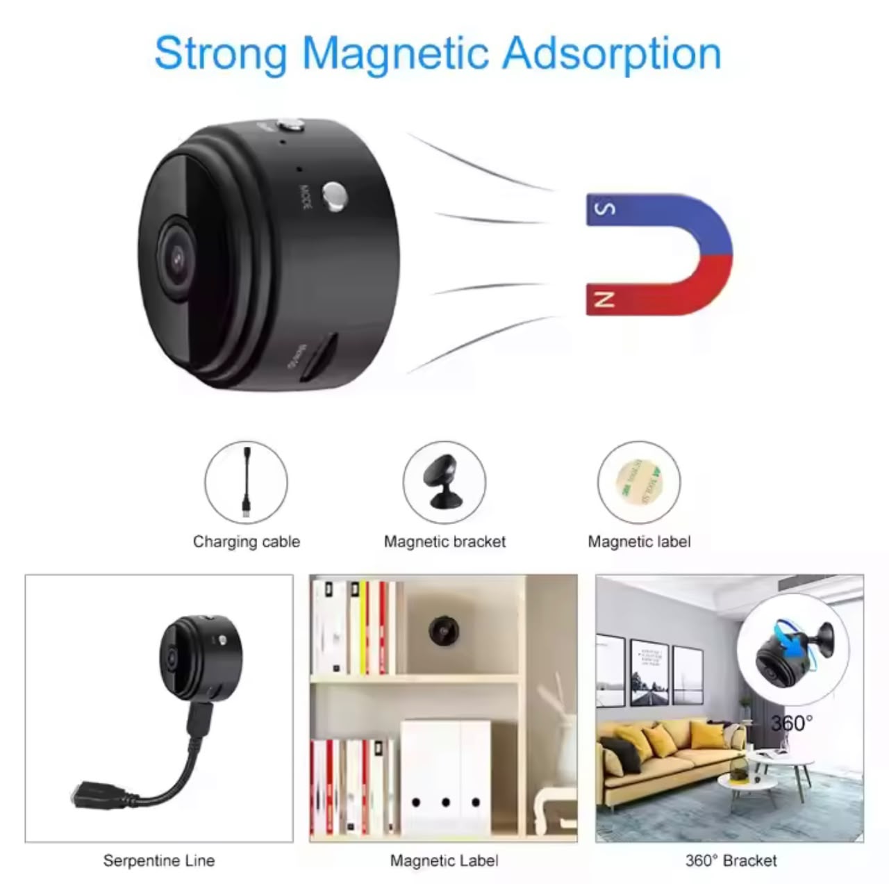 Mini caméra de surveillance magnétique sans fil avec vision nocturne A9 1080P HD