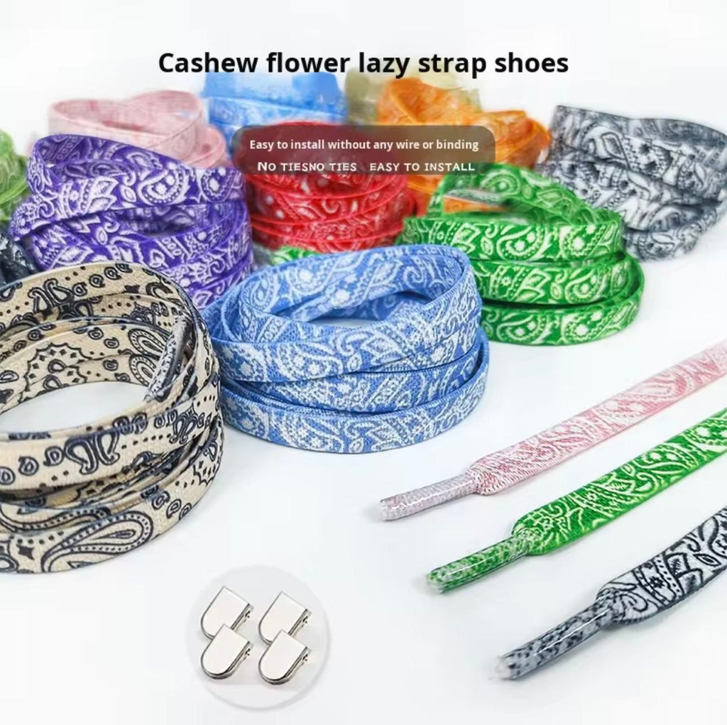 Lacets élastiques sans noeuds en gros motif fleur de cajou pour chaussures décontractées et baskets (unisexes)