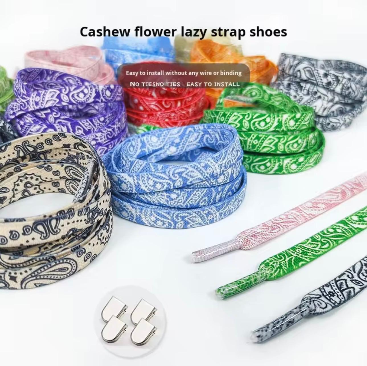 Lacets élastiques sans noeuds en gros motif fleur de cajou pour chaussures décontractées et baskets (unisexes)